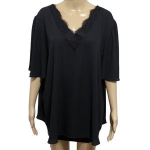 Cato Black Top V-neck with Lace